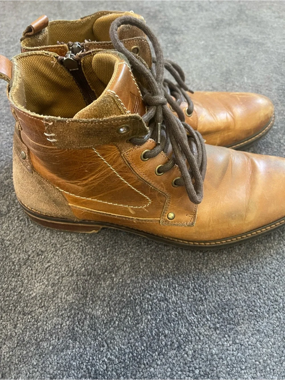 Aldo Tan Leather Lace-Up Work Boots